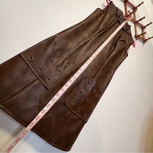 Rare Vintage Union Made Brown Leather Sleeveless Shift Dress w/ Grommet Pockets